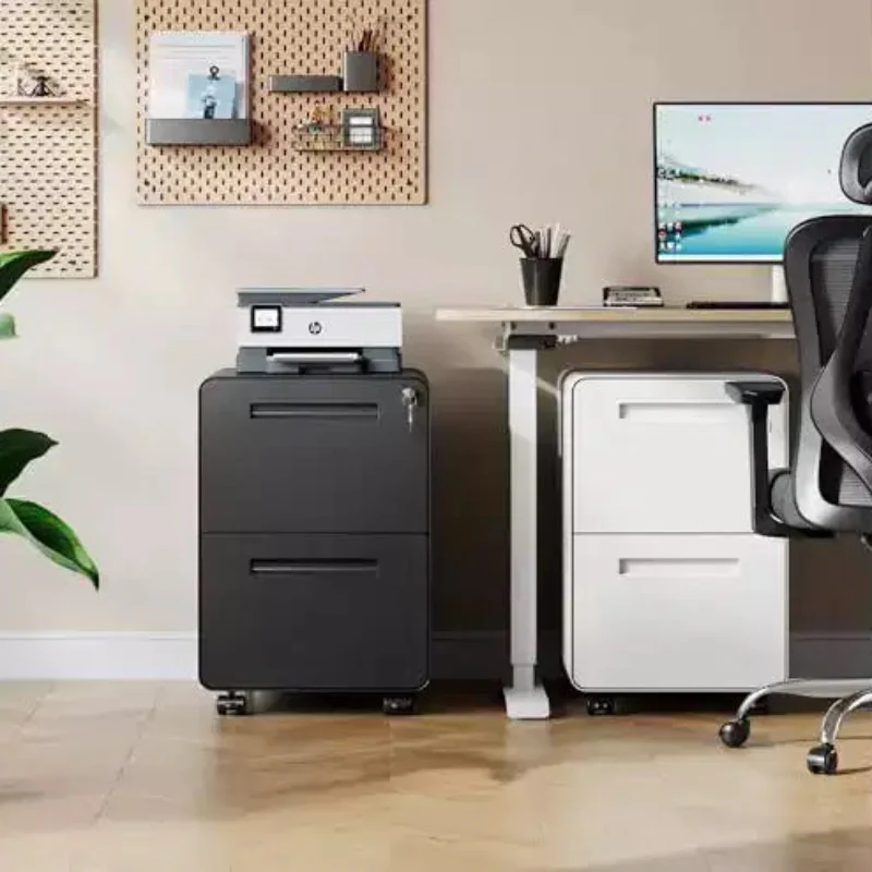 2-Drawer Rounded Corner Metal File Cabinet with Lock, Mobile Filing Cabinet Under Desk for Home Office, Black