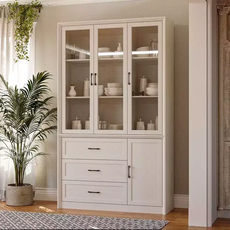 Modern Kitchen Hutch with Glass Doors,Multi-Drawer Kitchen Organizer,Kitchen Pantry with Storage,Easy Assembly,Perfect for Any Kitchen Layout