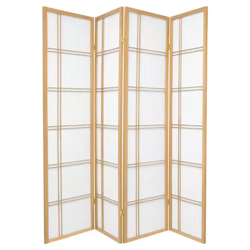 6 ft. Tall Double Cross Shoji Screen - Natural (4 Panels)