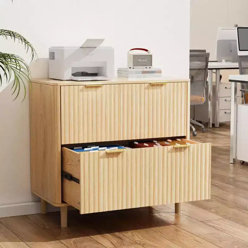 Karl Home2 Drawer Fluted Wooden File Cabinet Wide Drawer Design
