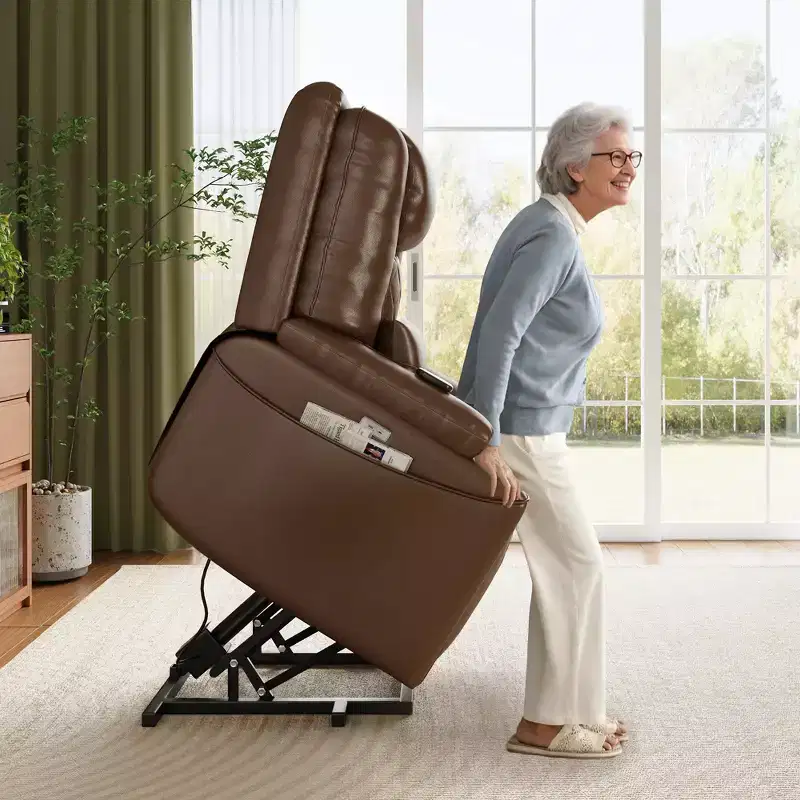 Lift Recliner Chair Sofa, PU Leather Reclining, 3 Adjustable Positions, Side Storage Pockets and Cup Holders, Power Lift Chair, for Living Room