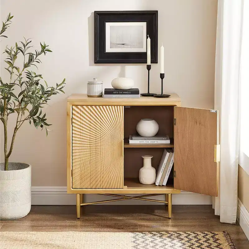 Modern Wood Cabinet Sideboard with Textured Door Decoration