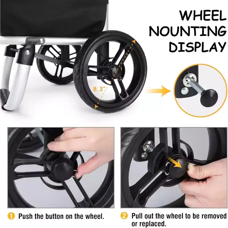 Aluminum Foldable Utility Shopping Cart with Wheels & Removable Bag