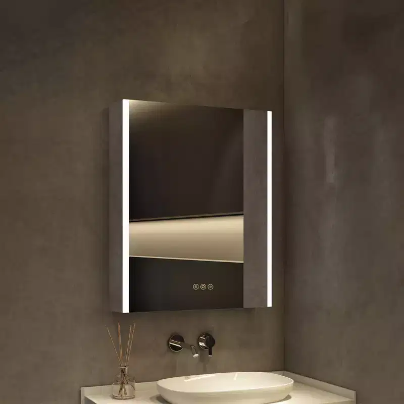 LED Medicine Cabinet with Mirror – Surface or Recessed Mount, Dimmable Light, Anti-Fog, USB Port & Outlet
