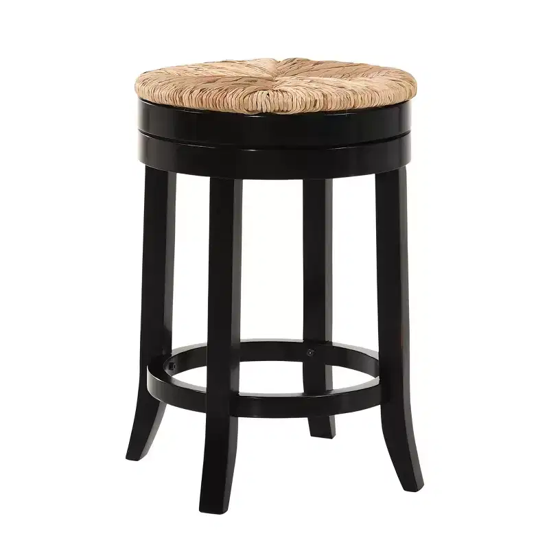 Carolina Living 24" Leif Swivel Rush Seat Counter Height Barstool Black: Solid Wood, Woven Rush, Armless