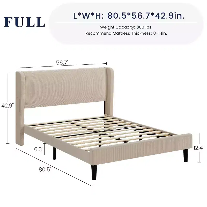 GustoWave Elegant Velvet Upholstered Bed Frame with Headboad and Wingback, Easy Assembly