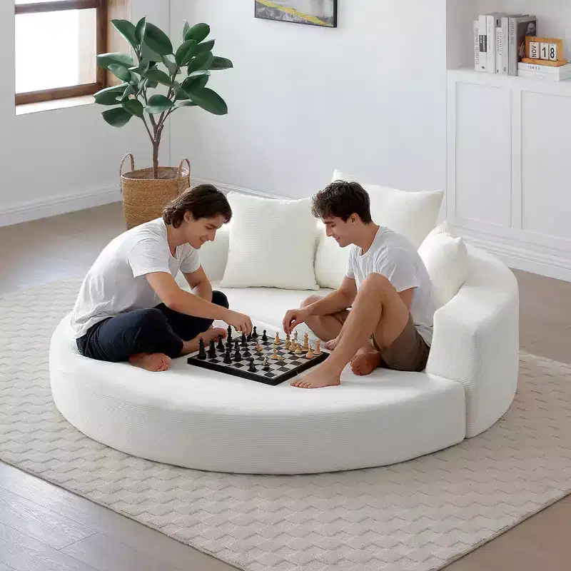 Okak Corduroy Lounge Convertible Floor Sofa Bed with Pillows,Round Futon Couch Sleeper Sofa for Living Room,Bedroom