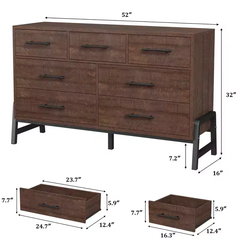 7 Dresser for Bedroom, Freestanding 52 in Wide Drawer Dresser with Storage, Wooden Closet Storage Chest