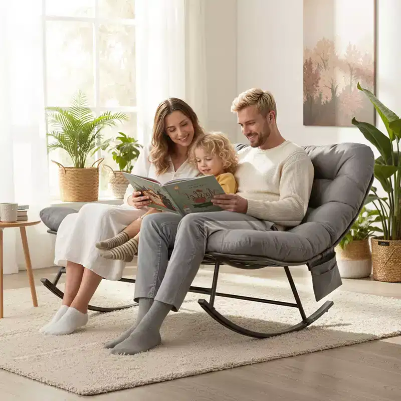 Karl Home | Double-Person Papasan Rocking Chair with Magazine Pocket
