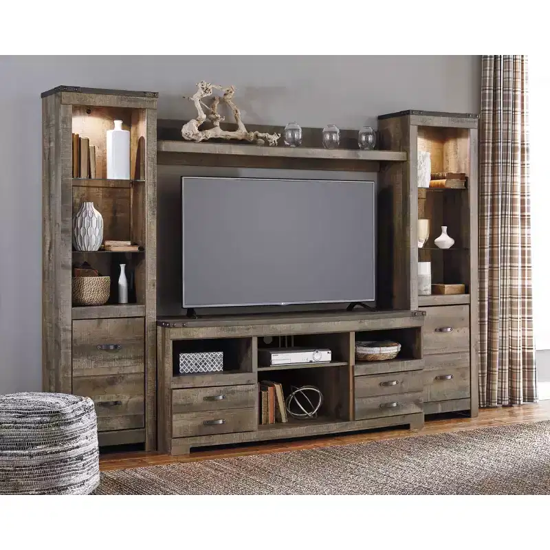 Rugged Industrial Bookcase with Metal Banding and Nailhead Accents