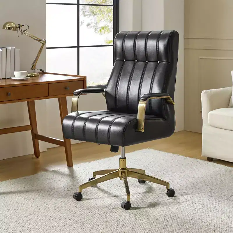Siivio Modern Leather Swivel Tilting Office Chair with Channel Tufted|HULALA??HOME