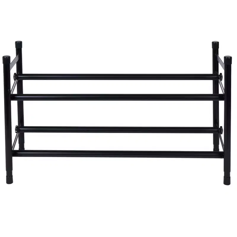 2-Tier Expandable Stackable Shoe Rack Organizer – Black Iron, Holds 12 Pairs