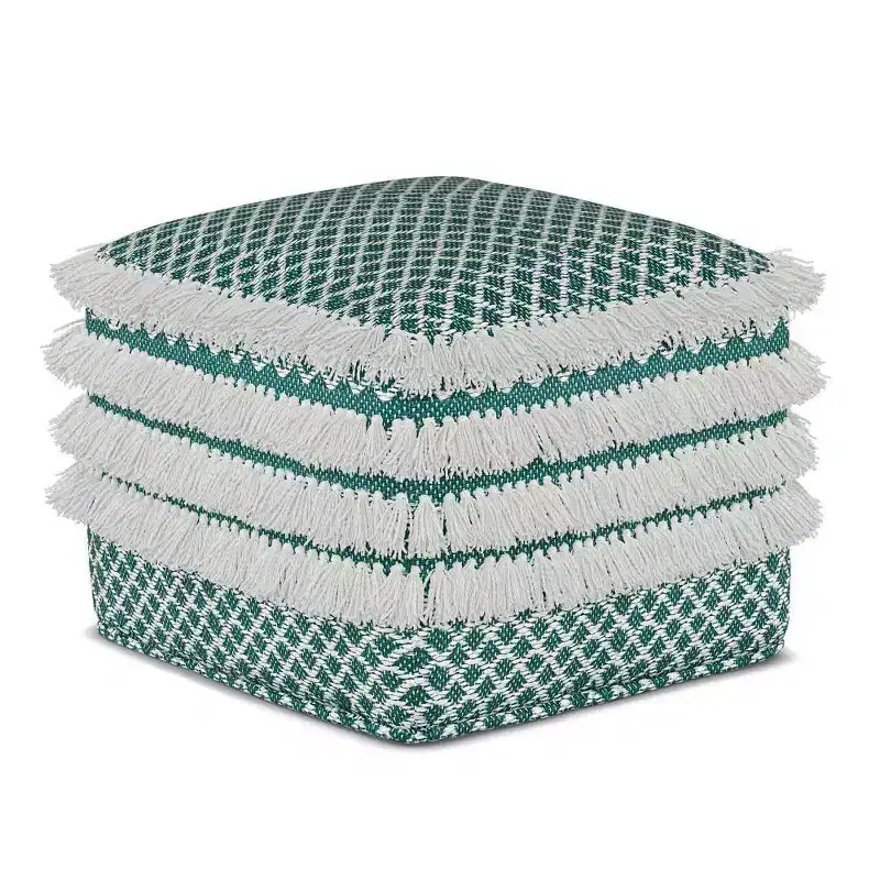 Ari Square Woven PET Polyester Pouf Turquoise/White - WyndenHall