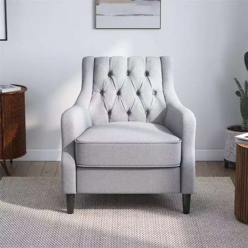 Upholstered Accent Chair, Light Gray Linen