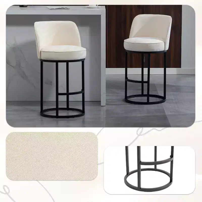TUYOHW Counter Height Bar Stools Set of 2,Modern Barrel-Shaped Stools with Footrest,Soft Linen Bar Stools for Kitchen Island & Home Bar