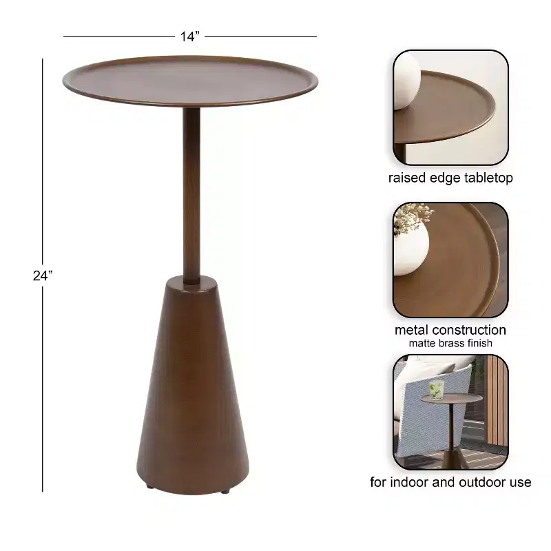 Round Side Table, 14x14x24, Gold