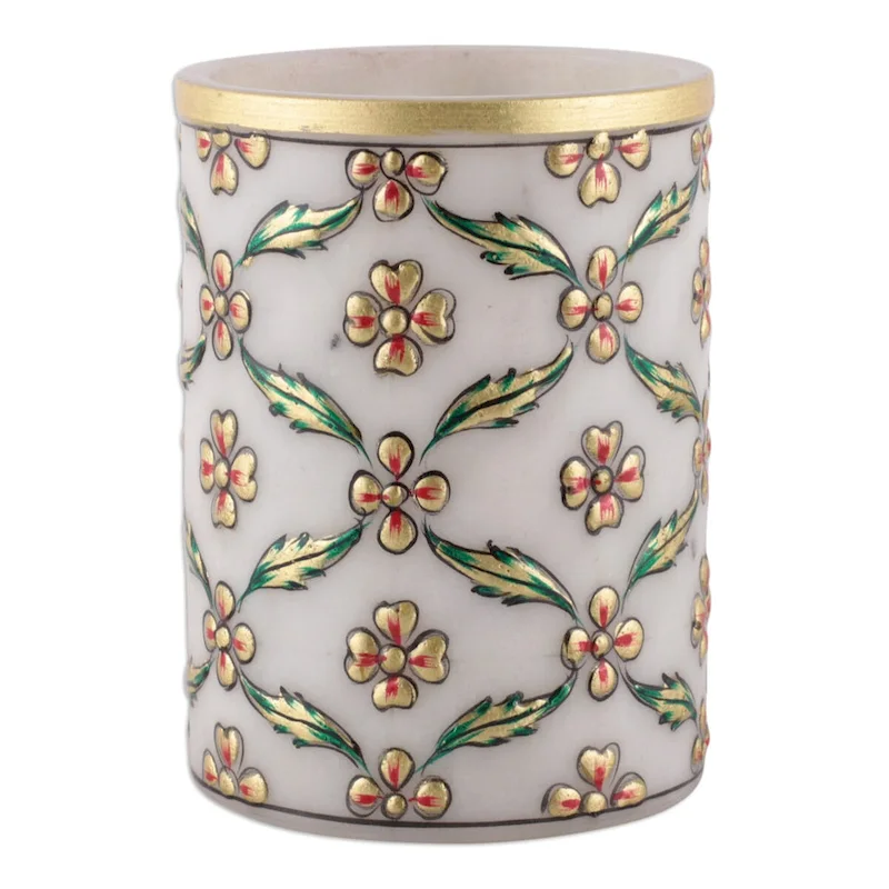 Novica Handmade Blooming Mesh Marble Pen Holder