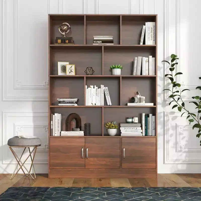 Modern 4-Tier Bookshelf with 10 Open Cubes & 3 Doors – 70.87