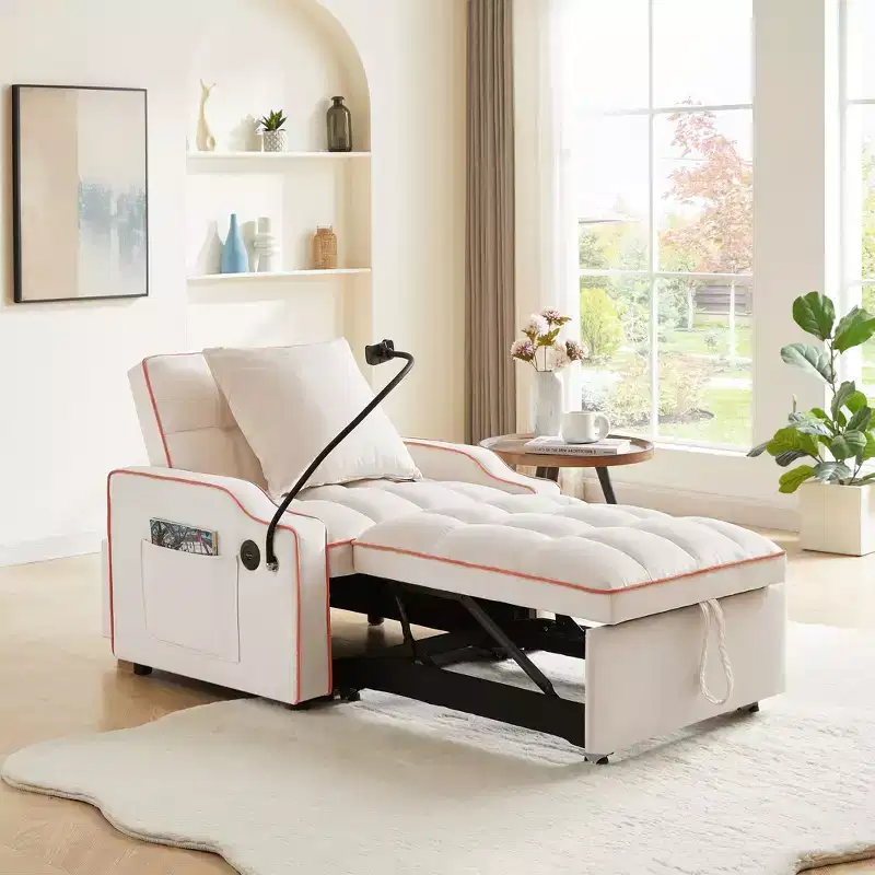 3 in 1 Convertible Sofa Chair, Sleeper Sofa Chair Bed with Adjustable Backrest, Phone Holder, USB & Type-C - ModernLuxe