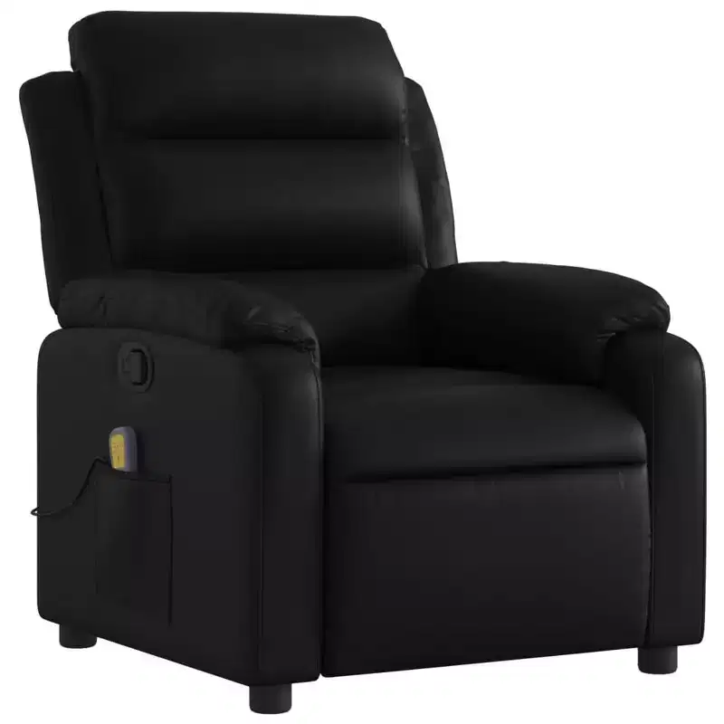 Adjustable Massage Recliner Chair - Black Faux Leather, Manual Push Back