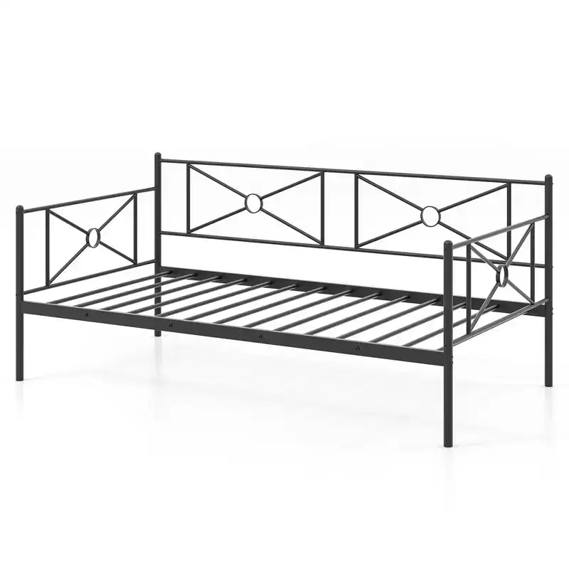 Twin Metal Daybed Frame with Slats, Classic Mattress Foundation Bed Sofa - White/Black