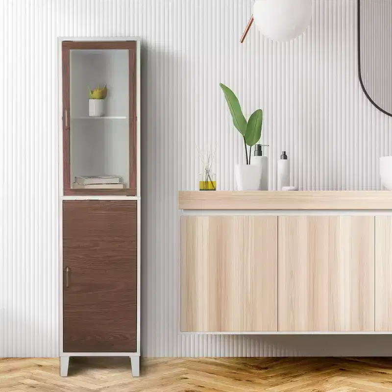 Tyler Two Tone Modern Wooden Linen Tower Cabinet Walnut/White - Elegant Home Fashions
