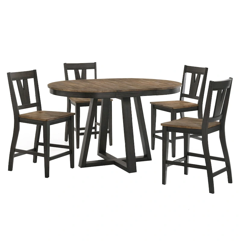 Harper Round Counter Table with Trestle-styled based, Brushed Brown & Pecan