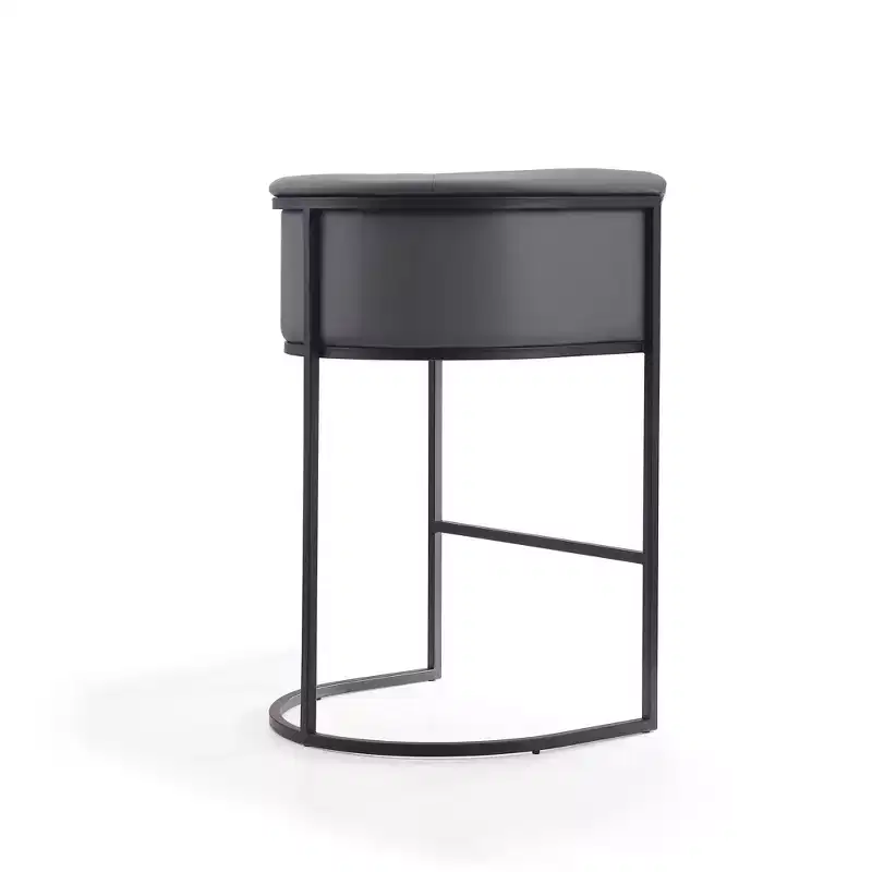 Mid-Century Modern Upholstered Metal Barstool Faux Leather 29.5