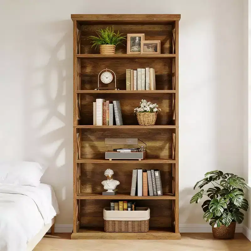 GDFStudio Deeanne 6-Tier Wood Decorative Bookshelf with Patterned Side Panels