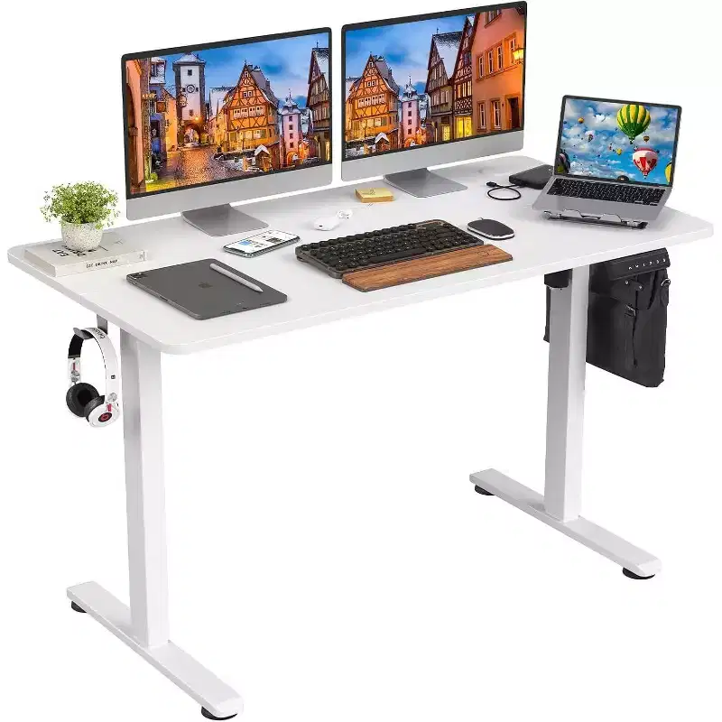 PexFix 48 x 24 Electric Standing Desk White Desktop Height Adjustable Computer Desk Stand up Home Office Desk with Splice Board