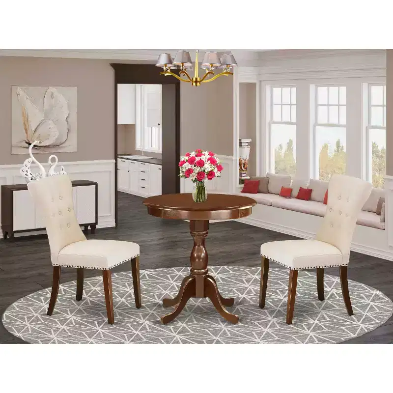 Round Wood Dining Table Mahogany Finish