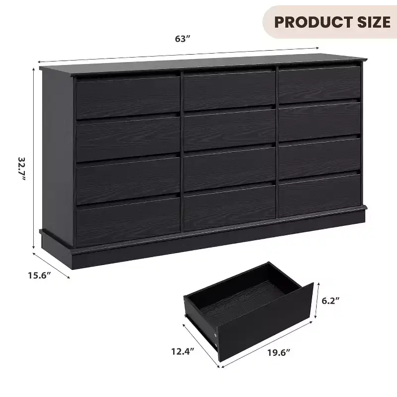 5-12 Drawer Dresser for Bedroom, Large Double Dresser with Deep Drawers & Wide Top, Tall Wood Chest for Living Room, Hallway, Kids Room