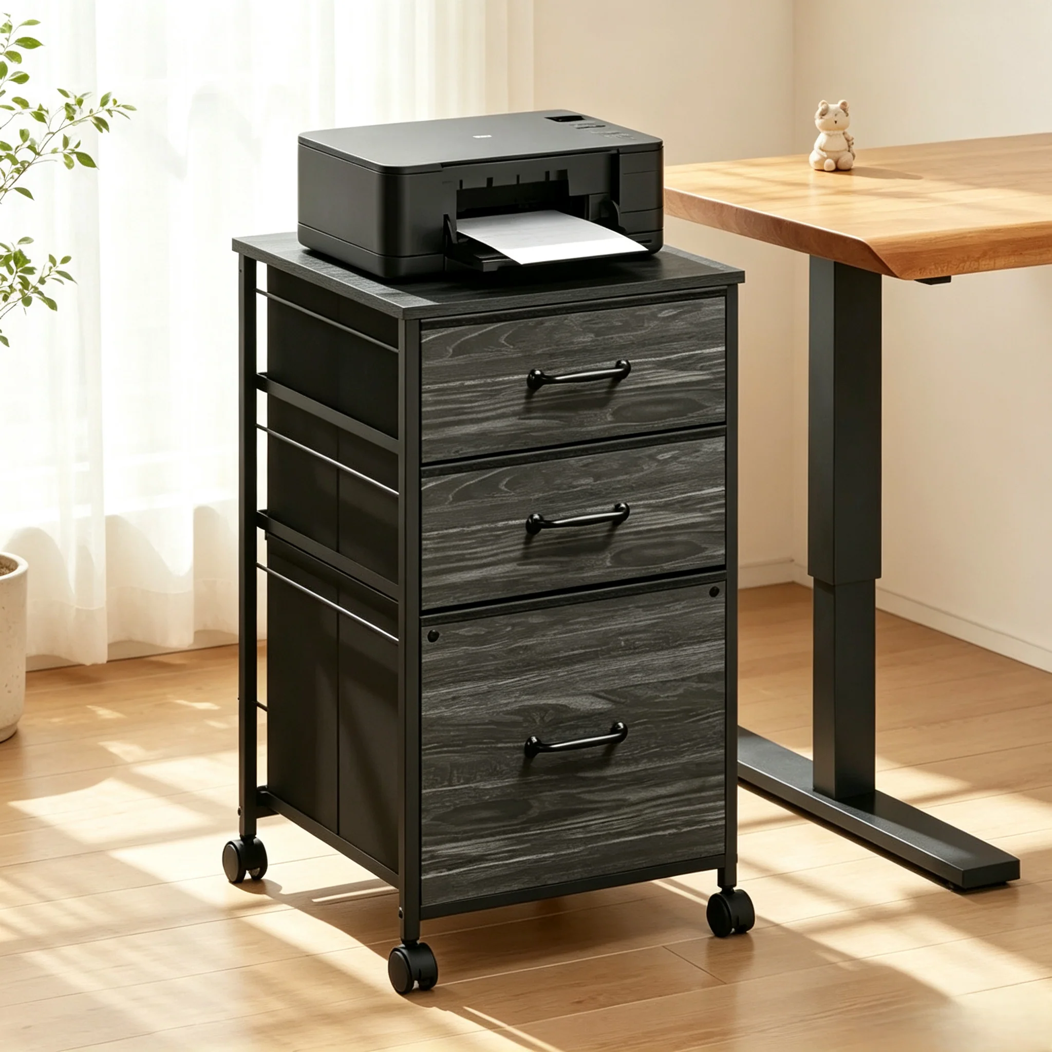 3 Drawers Filing Cabinet Mobile Rolling Printer Stand, Fabric Vertical File Cabinet for Home Office, Fits A4 or Letter Size