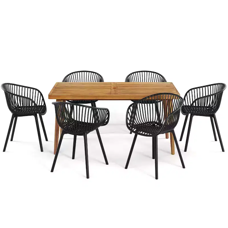 Christopher Knight Home Lillian 7 Pieces Patio Modern Acacia and Polypropelene Plastic Dining Set