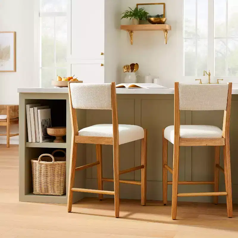 2pk Yalecrest Upholstered Seat and Back with Wood Frame Counter Height Barstools Cream/Natural - Threshold™ designed with Studio McGee