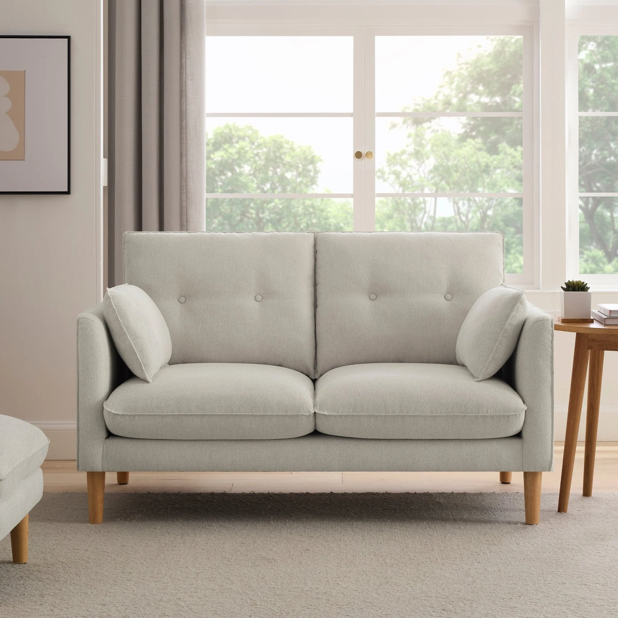 2 Seater Sofa - Natural - Relax and unwind on the velvet 2-seater sofa in Natural - a stunning addition to your living space Style and comfort