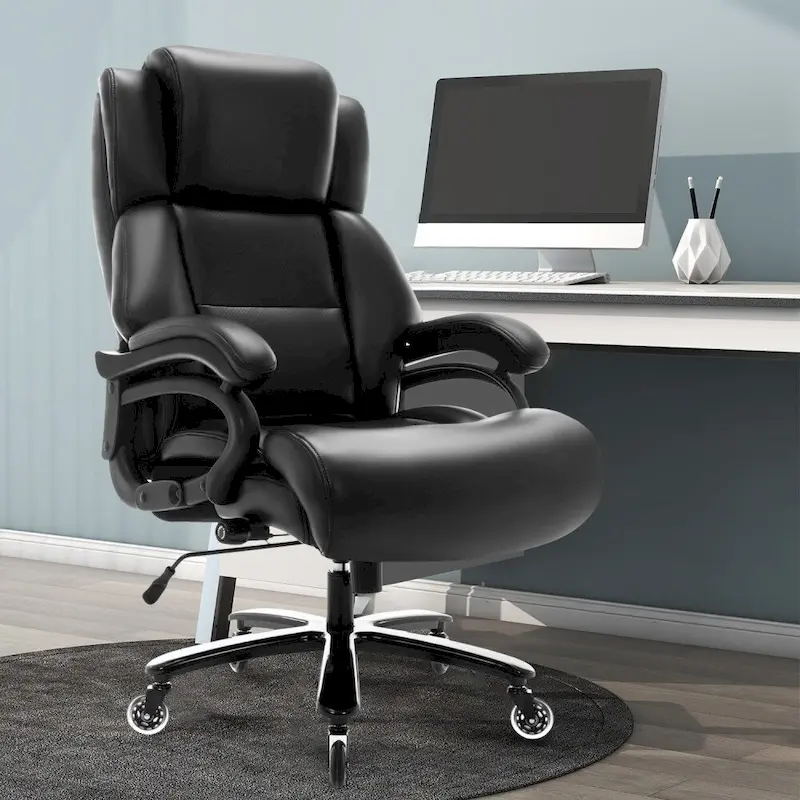 Black Adjustable Lumbar Support Metal Base High Back Office Chair with Wheels