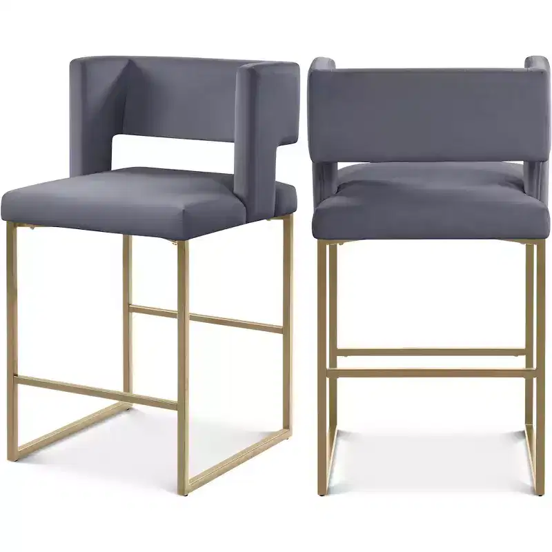 Meridian Furniture,Caleb Grey Velvet Counter Stool, Set of 2