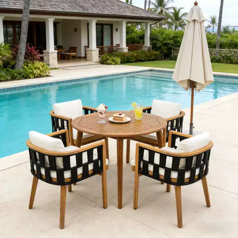 Christopher Knight Home Sachin Modern 5 Piece Acacia Wood Patio Dining Set with Round Slatted Table