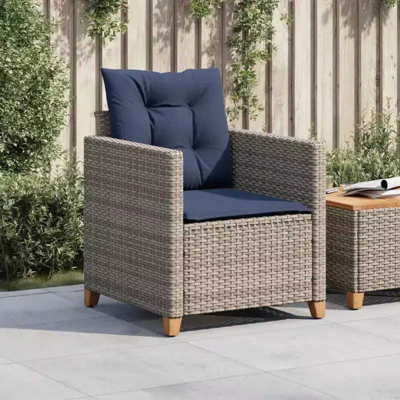 vidaXL Garden Chair Grey PE rattan, powder-coated steel, solid acacia wood