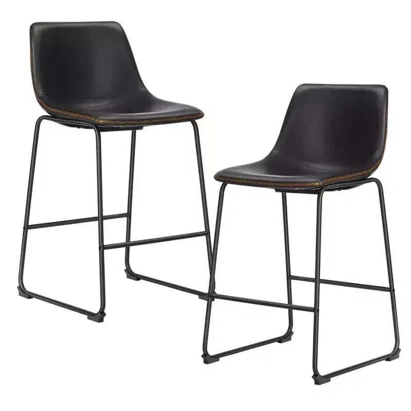 JIONJOY 26 in. Metal Frame Counter Stool with Faux Leather Seat Set of 2