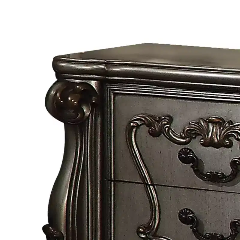 Antique Platinum Nightstand Wood Veneer Ornate Carved Drawers Bedroom Bedside Table