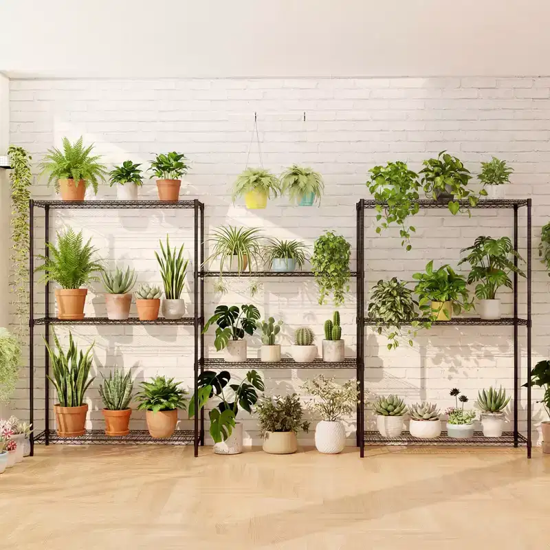 Black 4-Tier Metal Shelving Unit, Adjustable, for 1 Person