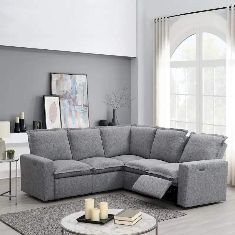 L-Shaped Power Recliner Sofa, 2-Seat Section, Linen Fabric