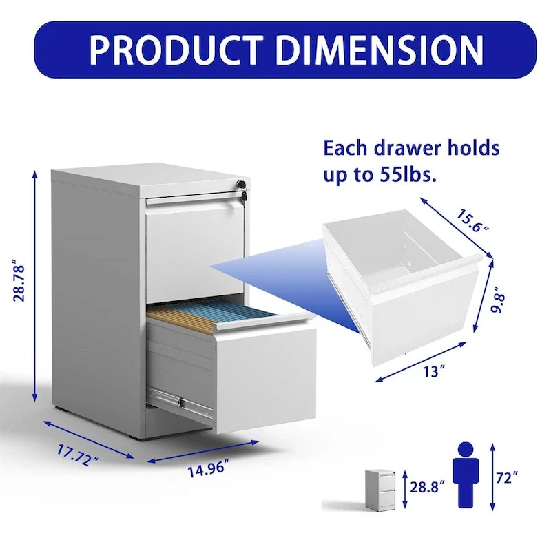 2 Drawer Vertical File Cabinet w/Lock Office Home Steel File Cabinet