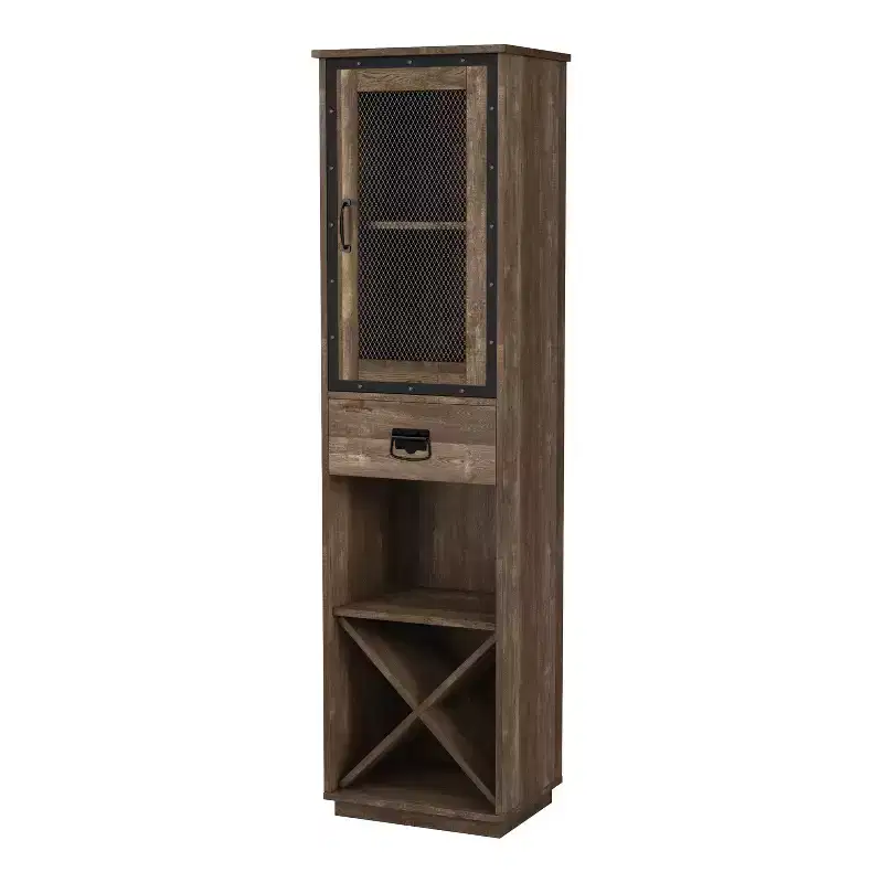 Farmhouse 1 Drawer Tower Cabinet with Wine Rack and Shelves