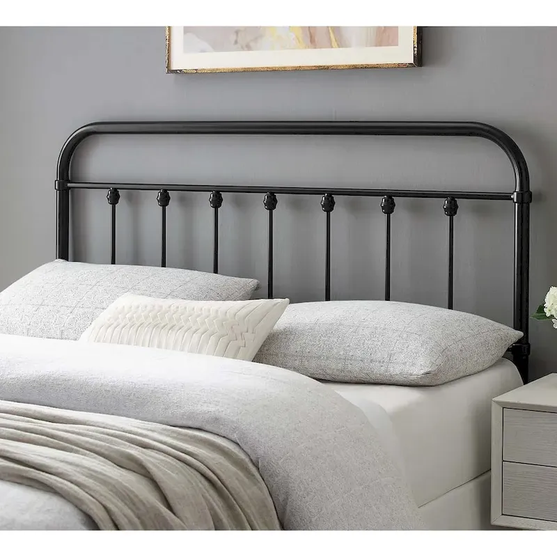 Full Size Black Metal Headboard – Round Spindles, Powder-Coated, Attaches to Existing Frame