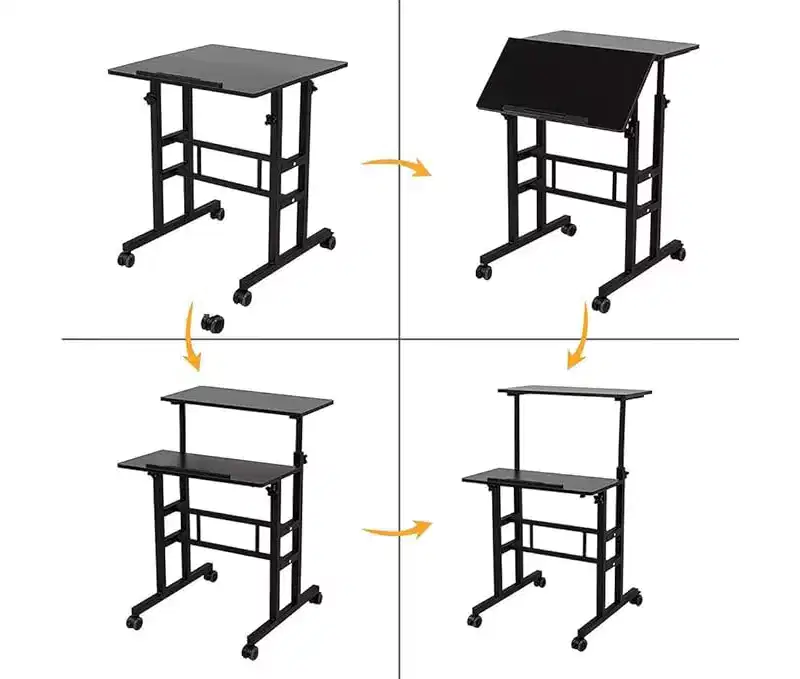 23.6 Small Standing Desk with Wheels, Mobile Stand Up Desk with Standing , Standing Table on Wheels, Rolling Computer Desk Adjustable Height