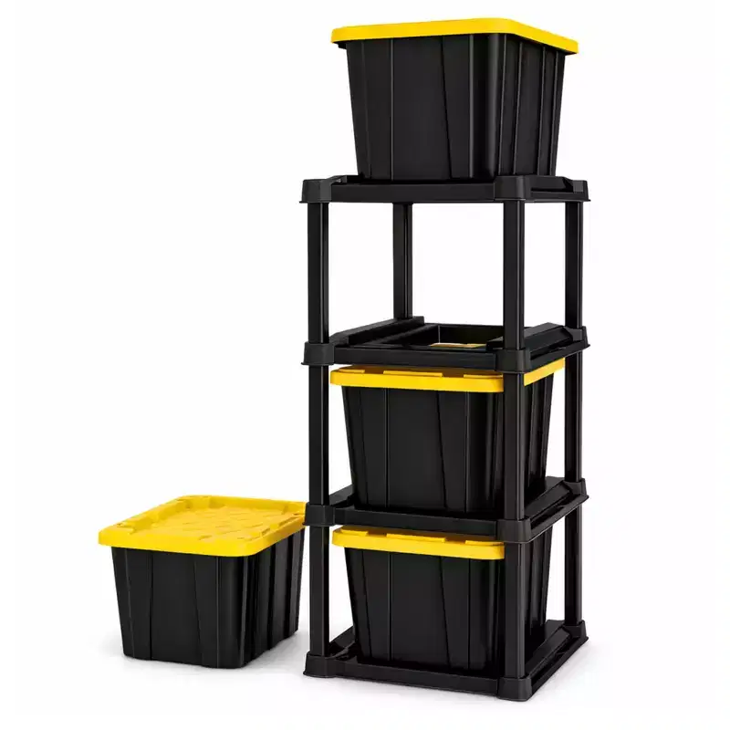 4-Tier Tote Rack Organizer with 4 x 27-Gallon Industrial Storage Totes