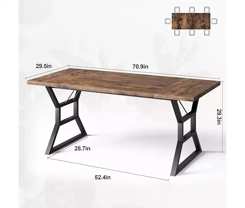 Frame Dining Table with Waist Detail for 6-8 People, Wooden Rectangular Dinner Table with Heavy-Duty Metal Legs, Idel for Dining Room